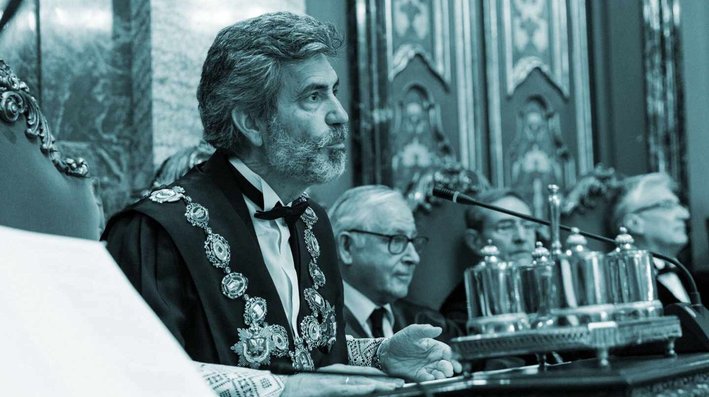 El presidente del Tribunal Supremo y del Consejo General del Poder Judicial, Carlos Lesmes, durante una intervención en una acto de toma de posesión.