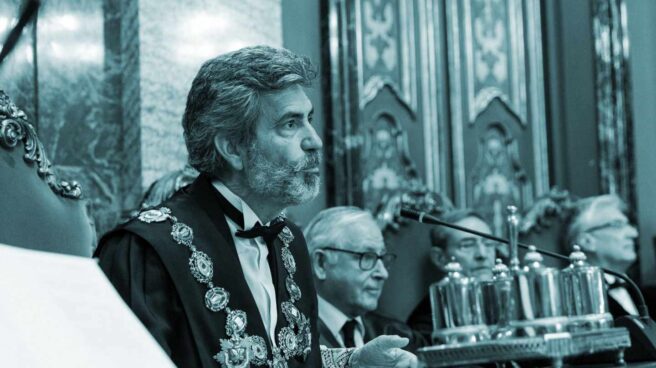 El presidente del Tribunal Supremo y del Consejo General del Poder Judicial, Carlos Lesmes, durante una intervención en una acto de toma de posesión.