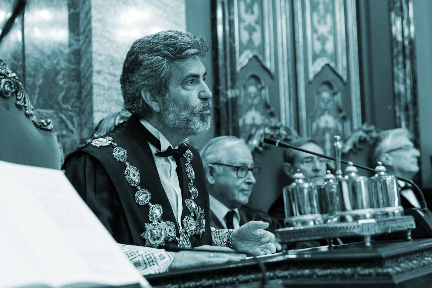 El presidente del Tribunal Supremo y del Consejo General del Poder Judicial, Carlos Lesmes, durante una intervención en una acto de toma de posesión.