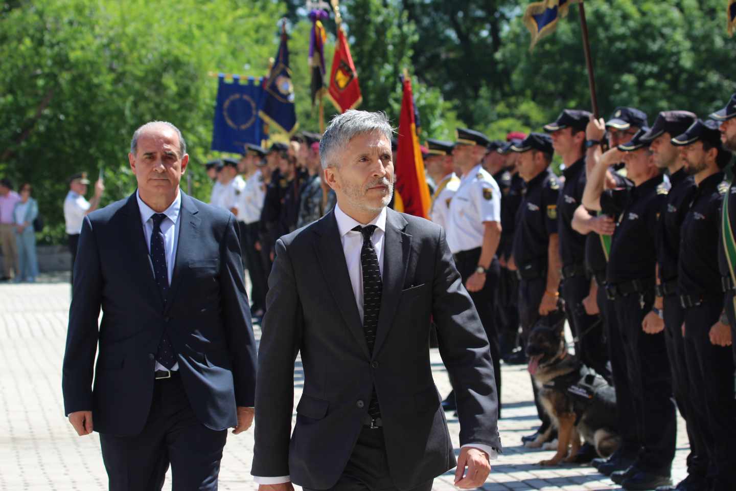 El ministro del Interior, Fernando Grande-Marlaska, y el director general de la Policía Nacional, Francisco Pardo Piqueras.