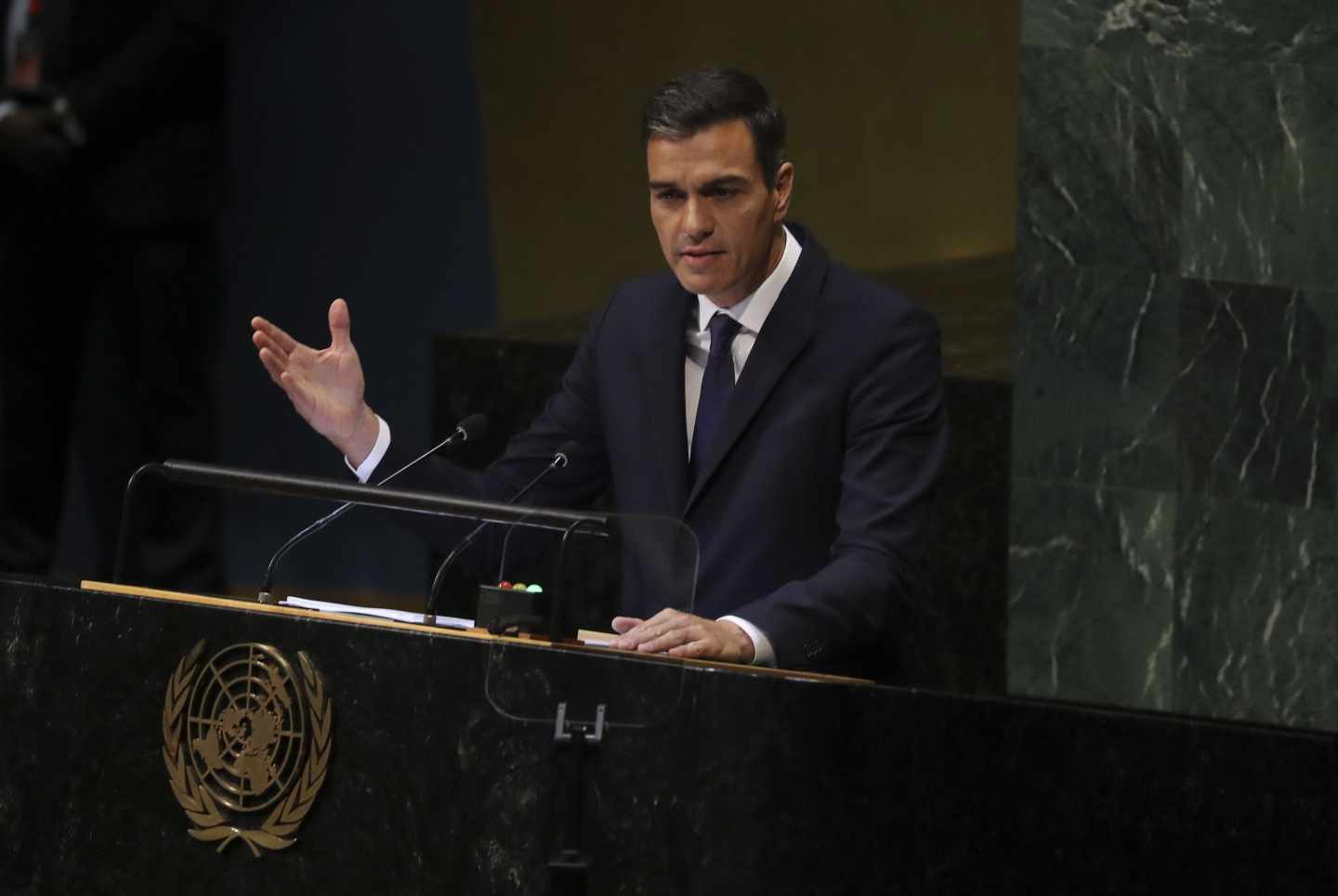 l presidente del Gobierno español, Pedro Sánchez, durante su intervención ante la Asamblea General de Naciones Unidas,