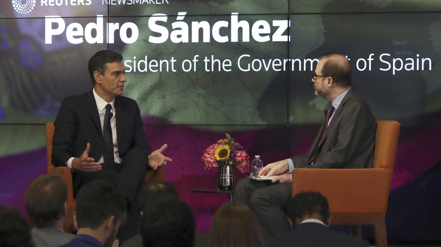 Pedro Sánchez, durante su entrevista en la sede de Reuters en Nueva York.