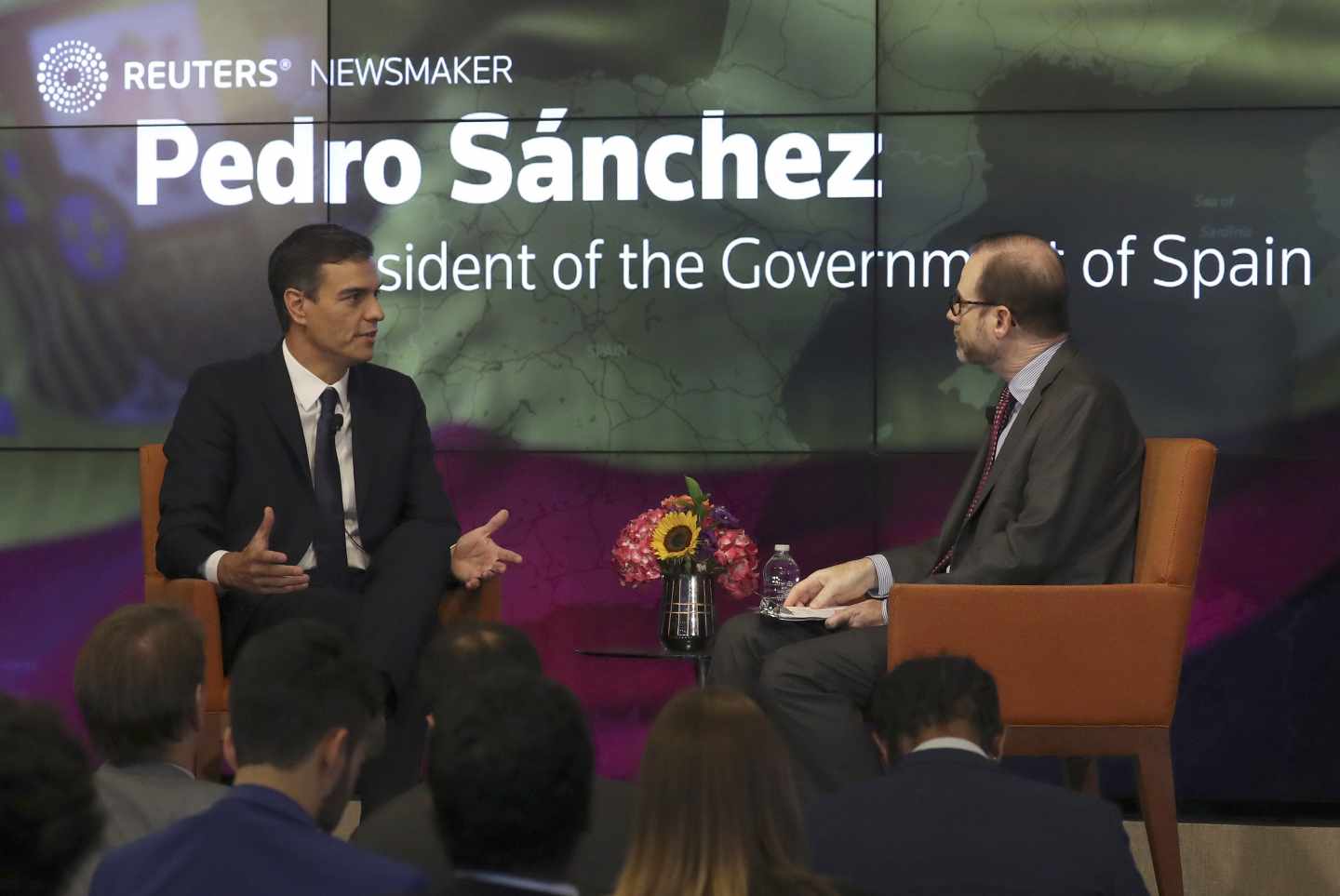 Pedro Sánchez, durante su entrevista en la sede de Reuters en Nueva York.