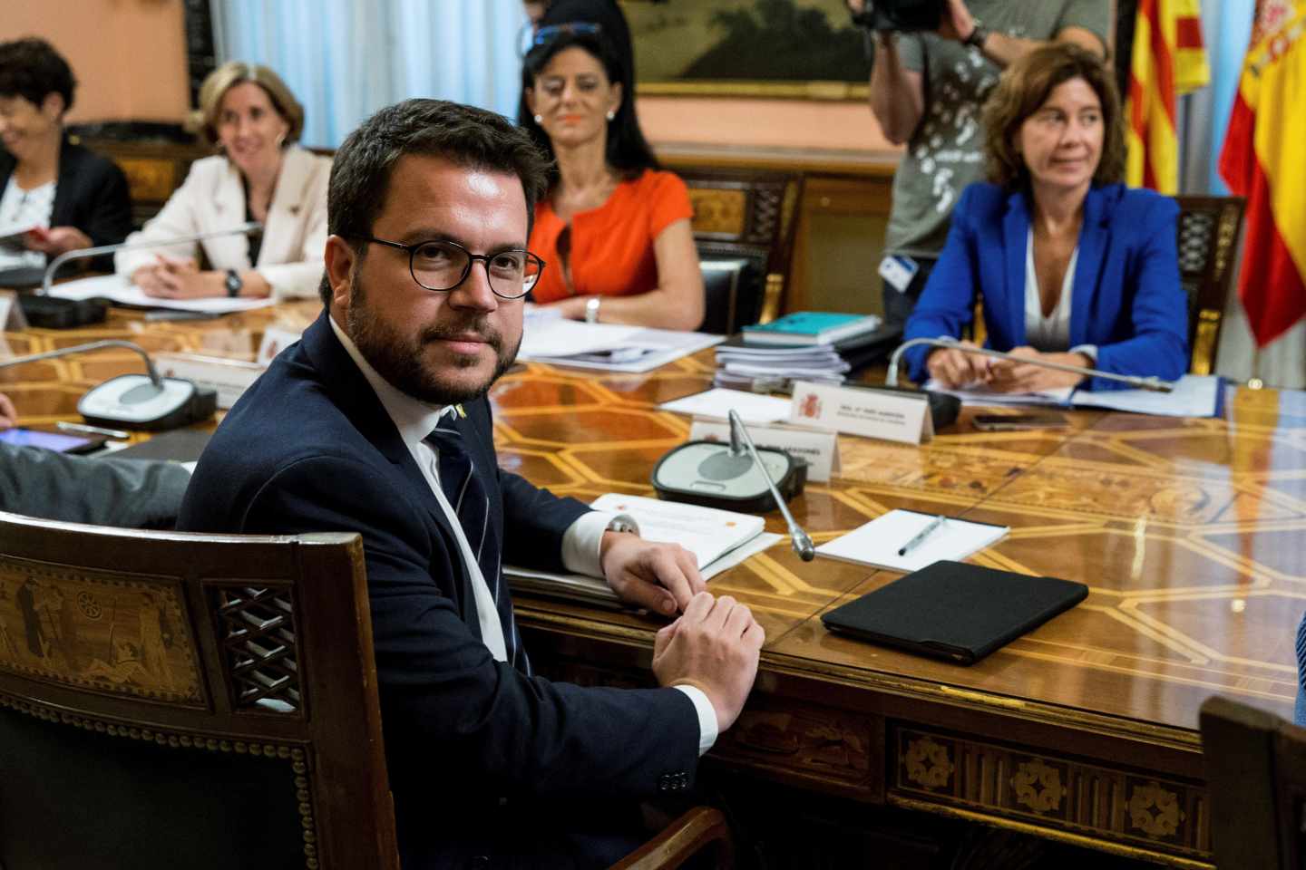 Pere Aragonès, vicepresidente del Govern y conseller de Economía, durante la reunión de la Comisión Mixta de Asuntos Económicos y Fiscales Estado-Cataluña.