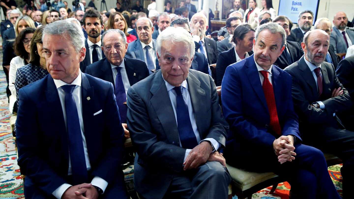 Urkullu, González, Zapatero y Rubalcaba, en el acto de Moncloa.
