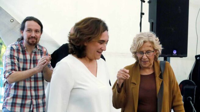 Iglesias, Colau y Carmena, en Madrid. Iglesias, Colau y Carmena, en Madrid.