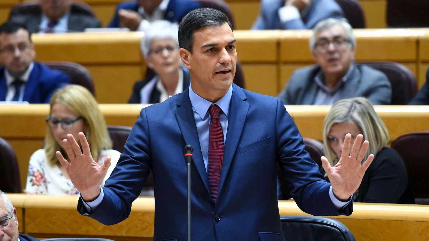 El presidente del Gobierno, Pedro Sánchez, durante su intervención en la sesión de control del pleno del Senado.