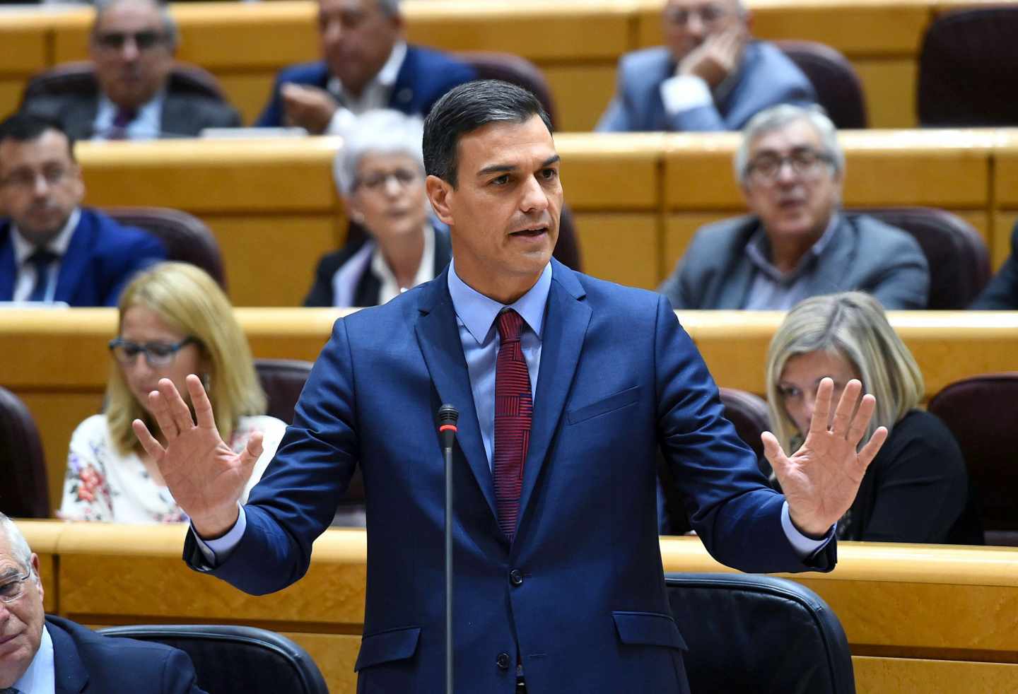 El presidente del Gobierno, Pedro Sánchez, durante su intervención en la sesión de control del pleno del Senado.