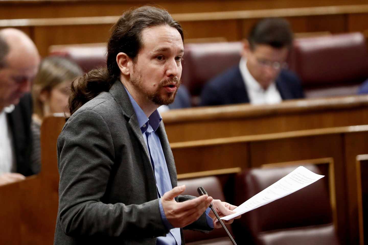 El líder de Podemos, Pablo Iglesias, durante su intervención en la sesión de control al Gobierno en el pleno del Congreso de los Diputados.