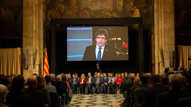 Intervención por videoconferencia de Carles Puigdemont, durante el acto de presentación del Consejo por la República.