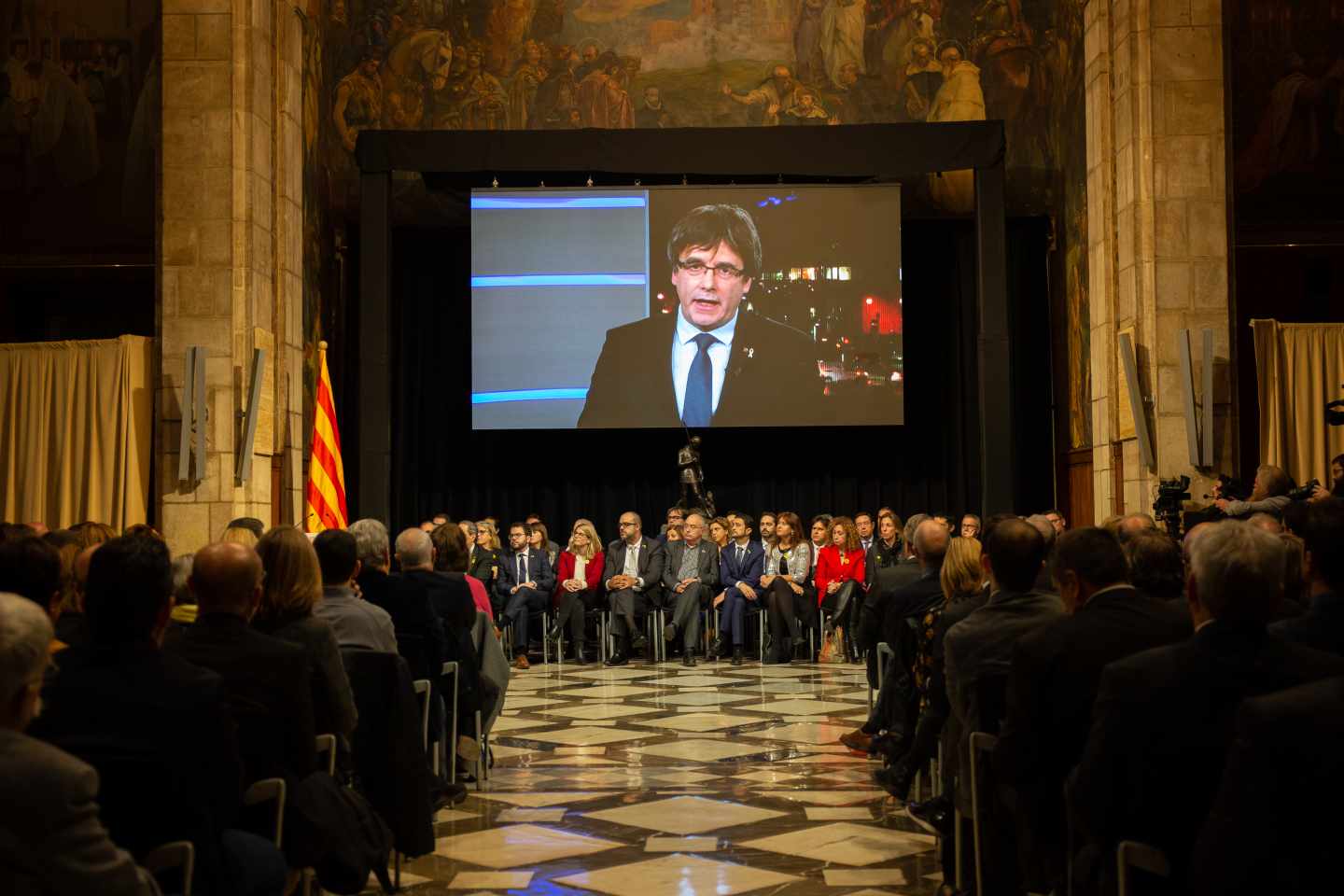Intervención por videoconferencia de Carles Puigdemont, durante el acto de presentación del Consejo por la República.