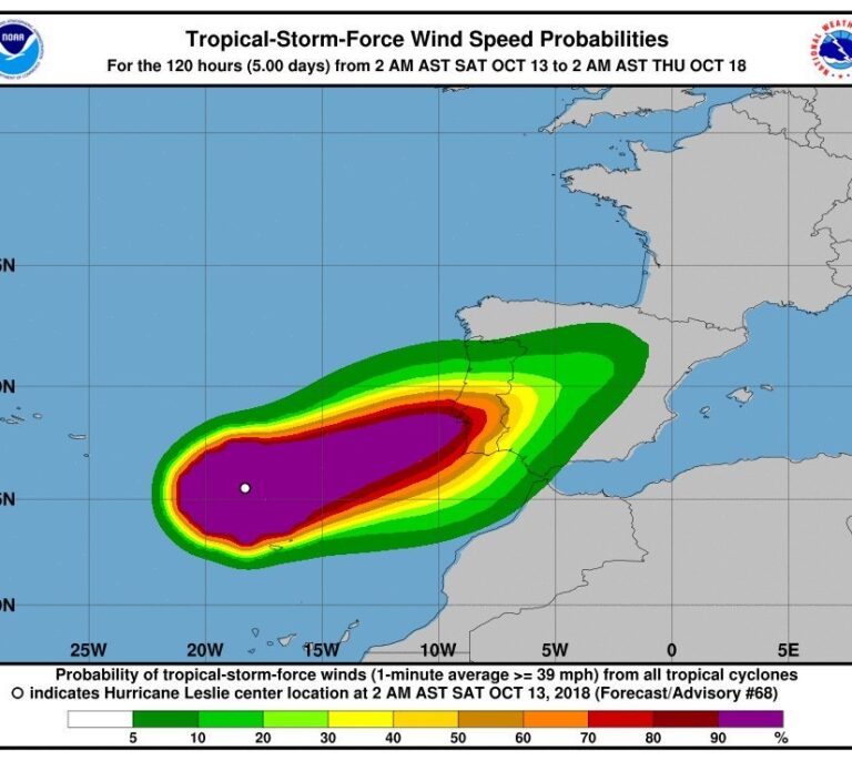 Alerta naranja en seis comunidades por la llegada esta noche del huracán Leslie
