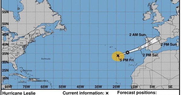 El huracán Leslie alcanzará España esta madrugada entre Cáceres y Zamora