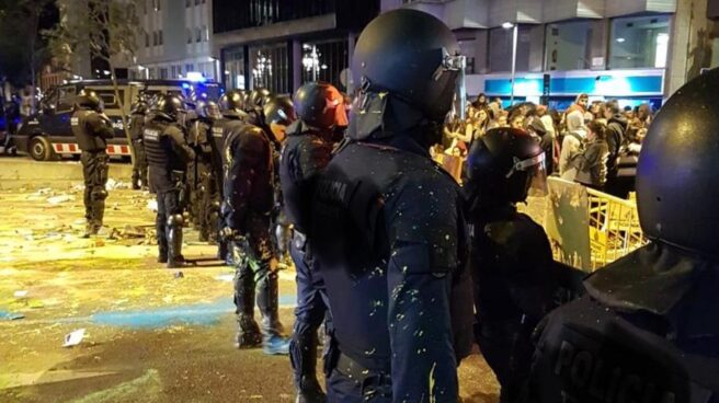 Antidisturbios de los Mossos d'Esquadra, durante el dispositivo ante el primer aniversario del 1-O.
