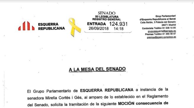 ERC "cuela" el lazo amarillo en un documento presentado a la mesa del Senado