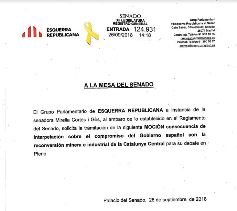 ERC "cuela" el lazo amarillo en un documento presentado a la mesa del Senado