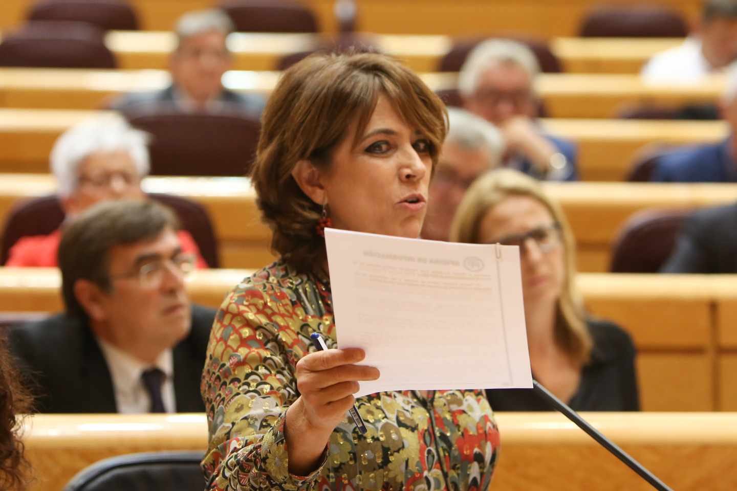 Dolores Delgado, durante una comparecencia en el Senado.