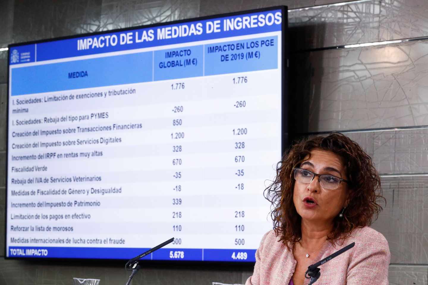 La ministra de Hacienda María Jesús Montero, durante la rueda de prensa posterior al consejo de ministros extraordinario, esta mañana en el Palacio de la Moncloa.