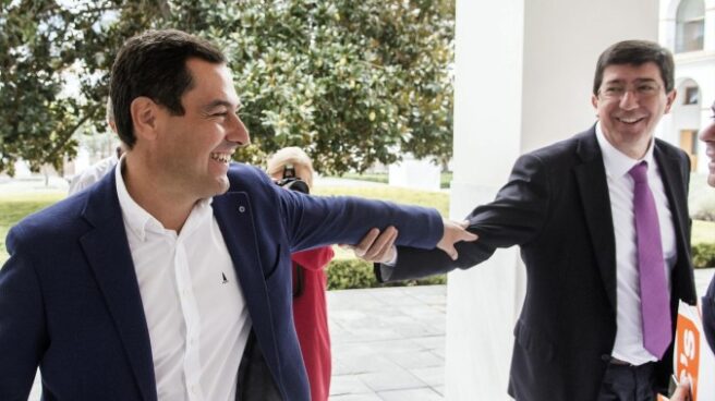 moreno marín El líder del PP andaluz, Juan Manuel Moreno, y el de Ciudadanos, Juan Marín