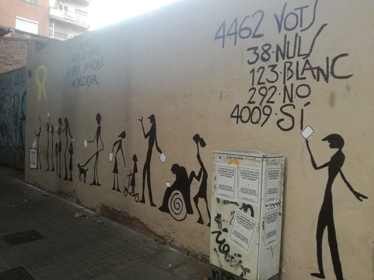 Mural de recuerdo al 1-O en el colegio Mestre Gibert i Camins de Barcelona.