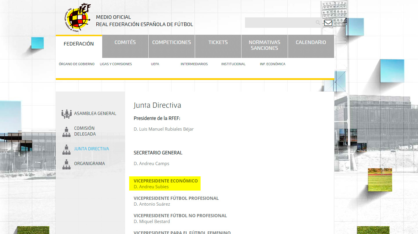 Composición de la actual junta directiva de la RFEF.