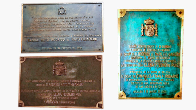 Paradores retirará placas con el nombre de Rodrigo Rato en otros tres establecimientos Placas conmemorativas de inauguraciones de Paradores por Rodrigo Rato