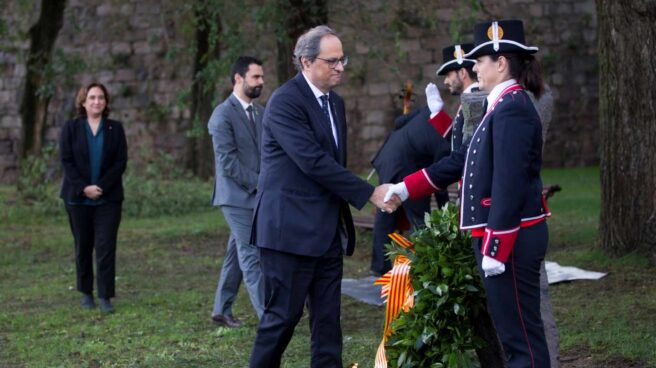 Quim Torra, Roger Torrent y Ada Colau, en los actos de conmemoración de Lluis Companys.