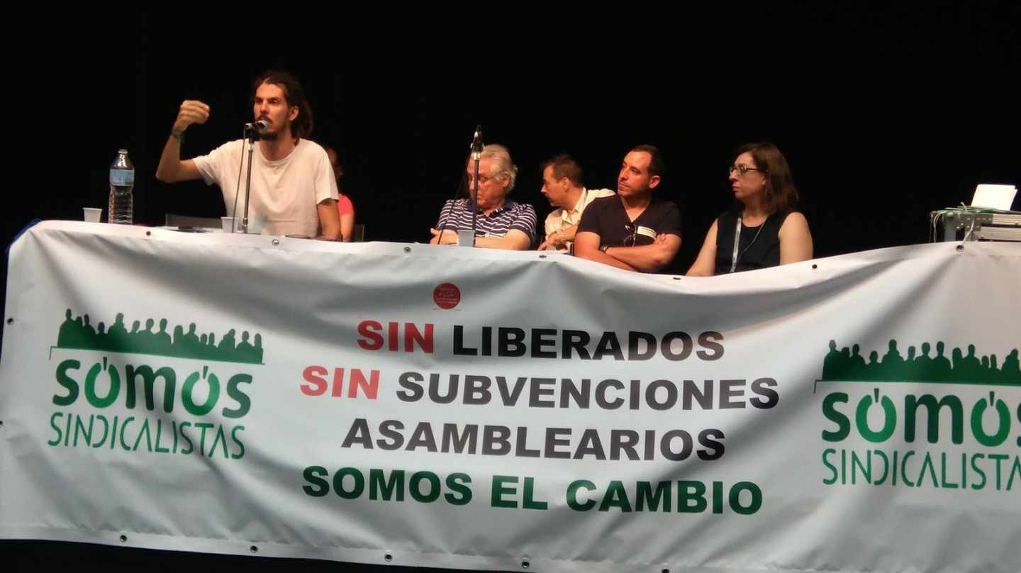 El diputado de Podemos Alberto Rodríguez habla en la segunda asamblea de Somos, en mayo de 2017.