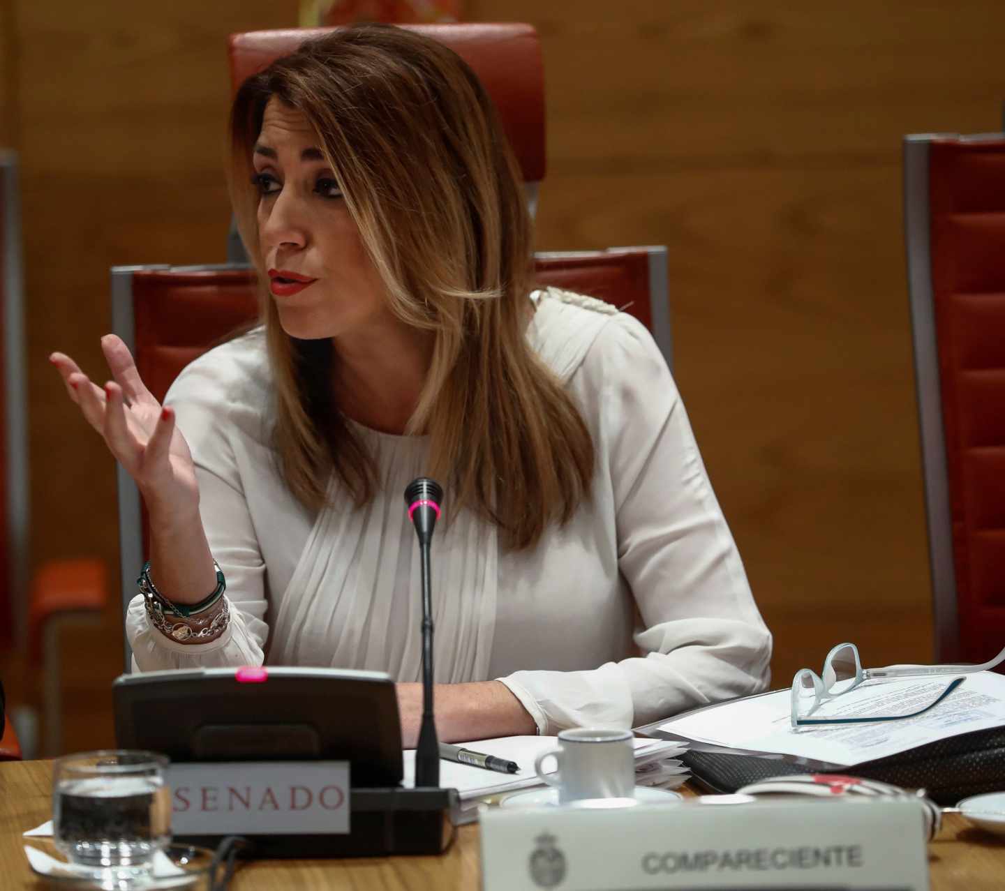 La presidenta de la Junta de Andalucía, Susana Díaz, durante su comparecencia este jueves en el Senado.