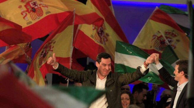 cambio histórico en Andalucía Juanma Moreno PP gobierno ciudadanos Vox Casado y Moreno en un acto de campaña