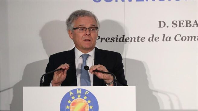 El presidente de la Comisión Nacional del Mercado de Valores (CNMV), Sebastián Albella, durante su intervención en un almuerzo de la Asociación de Mercados Financieros (AMF)