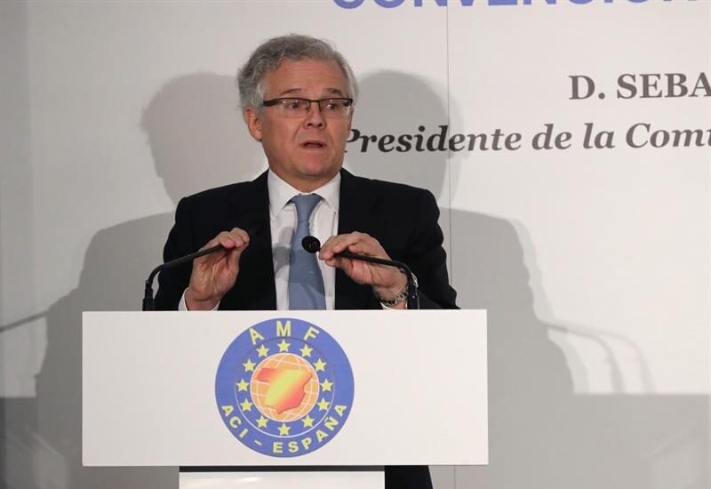 El presidente de la Comisión Nacional del Mercado de Valores (CNMV), Sebastián Albella, durante su intervención en un almuerzo de la Asociación de Mercados Financieros (AMF)