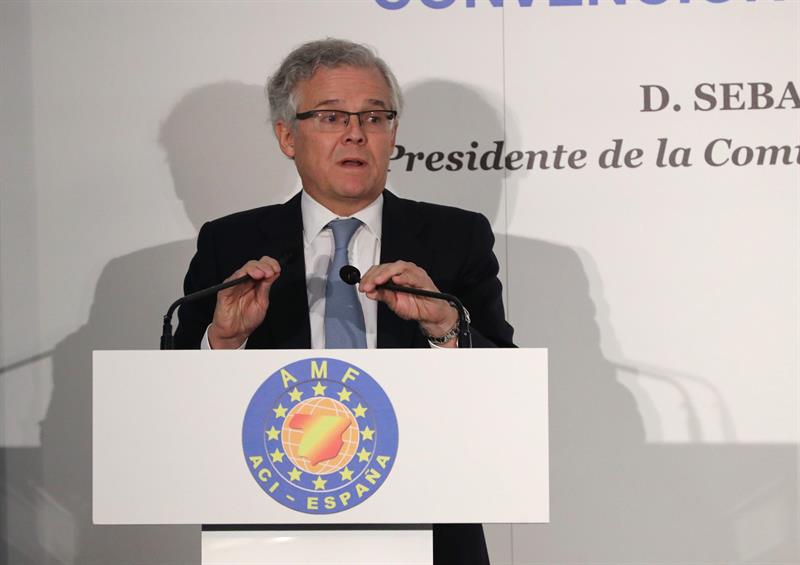 El presidente de la Comisión Nacional del Mercado de Valores (CNMV), Sebastián Albella, durante su intervención en un almuerzo de la Asociación de Mercados Financieros (AMF)