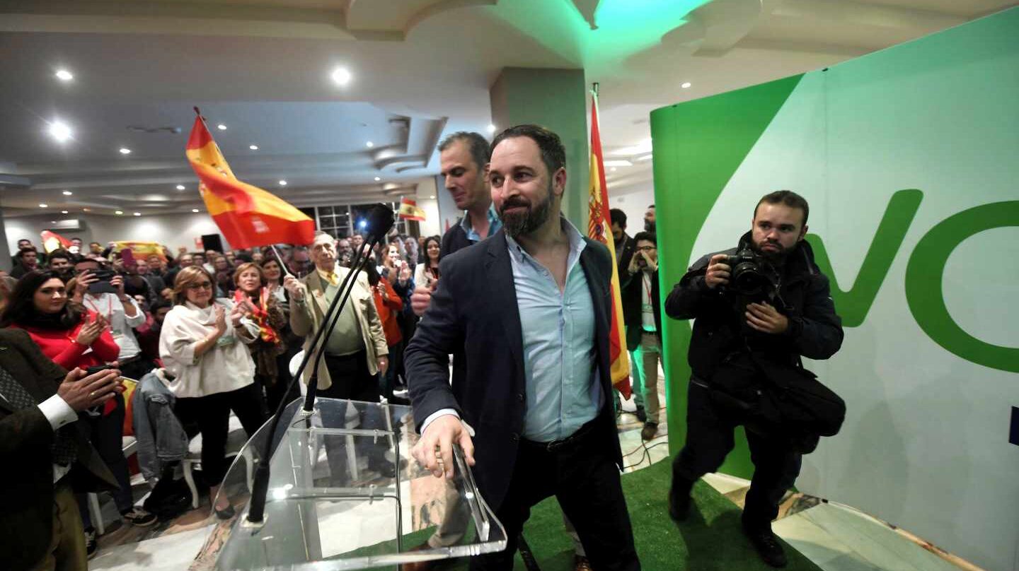 Santiago Abascal durante un acto de la campaña electoral andaluza