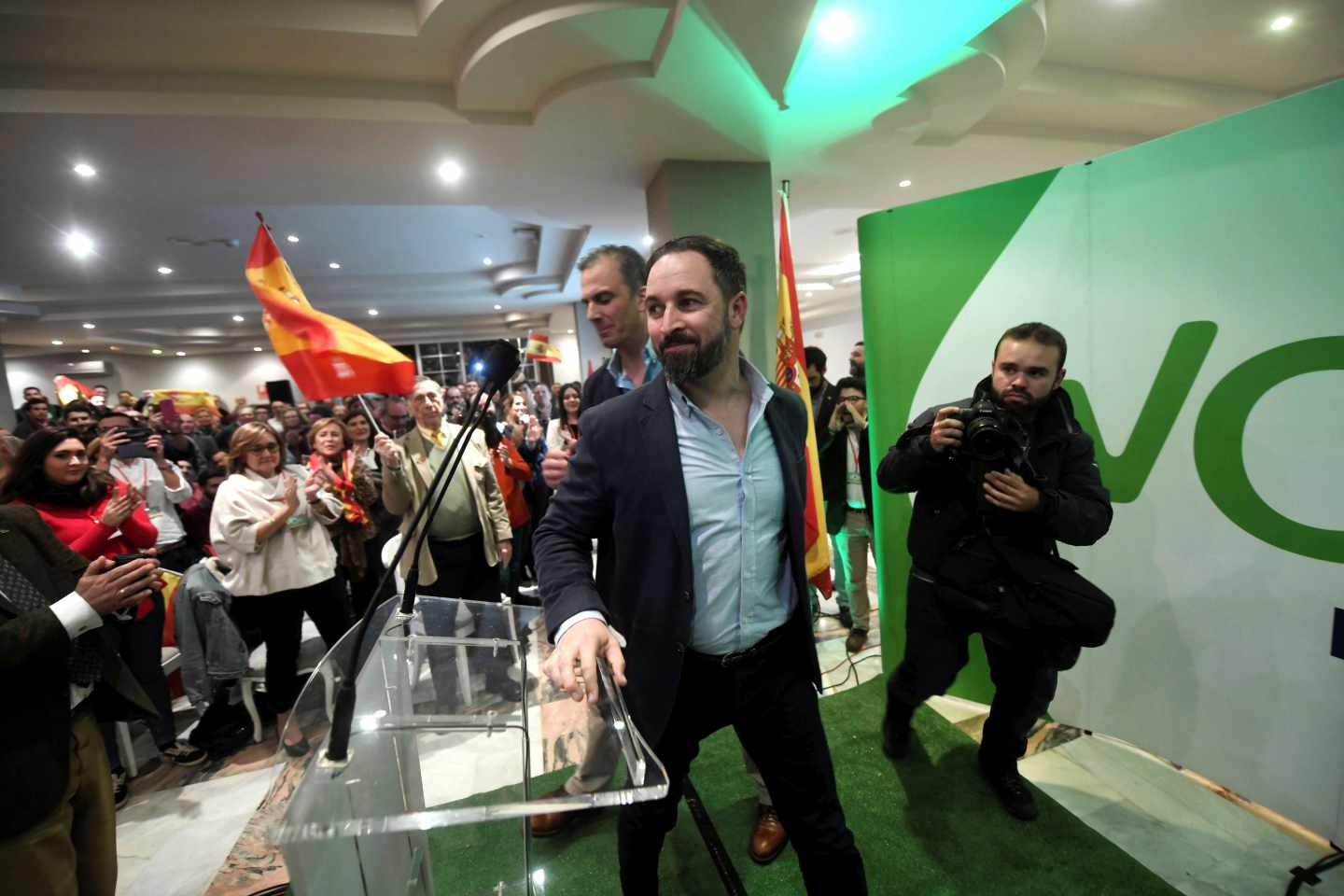 Santiago Abascal durante un acto de la campaña electoral andaluza