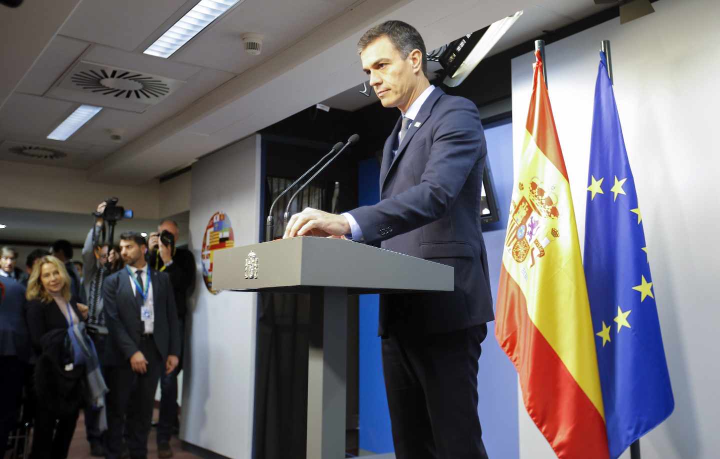 Pedro Sánchez, durante su comparecencia tras la cumbre de la UE que ha aprobado el acuerdo del Brexit.