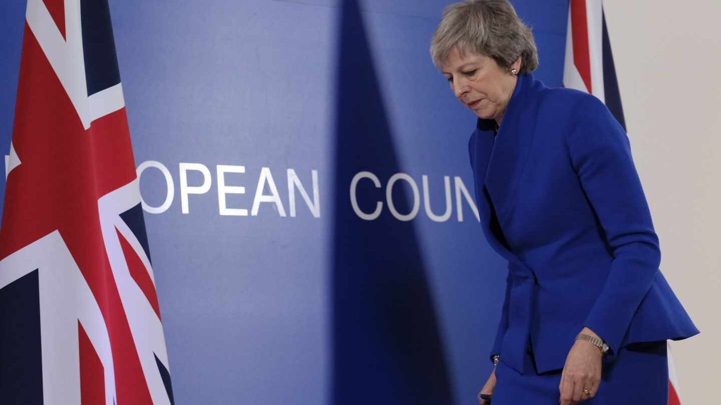Theresa May, antes de una intervención en Bruselas.