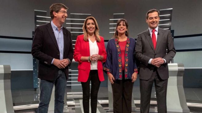 Juan Marín, Susana Díaz, Teresa Rodríguez y Juanma Moreno Bonilla, en el debate andaluz en RTVE