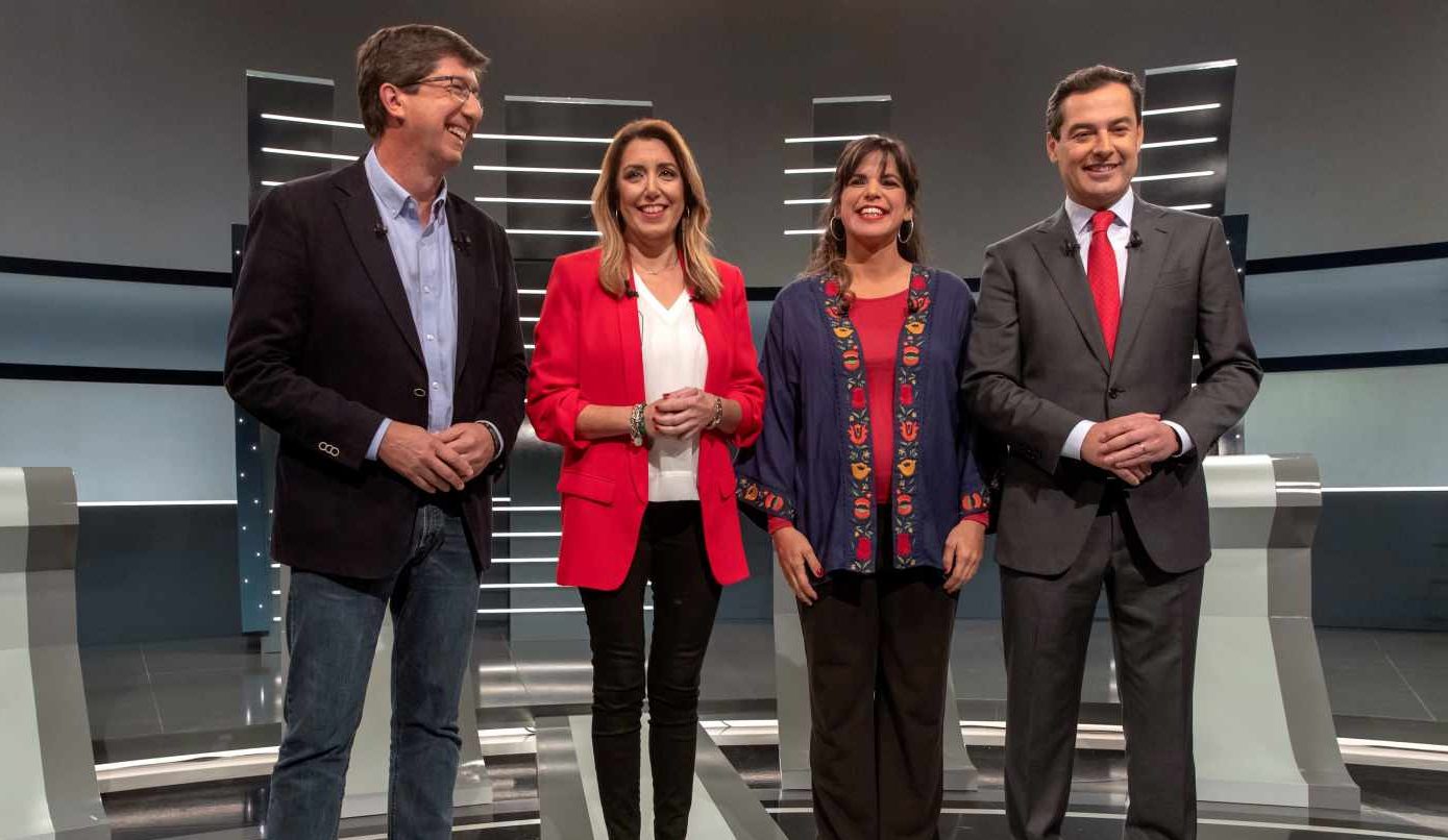 Juan Marín, Susana Díaz, Teresa Rodríguez y Juanma Moreno Bonilla, en el debate andaluz en RTVE