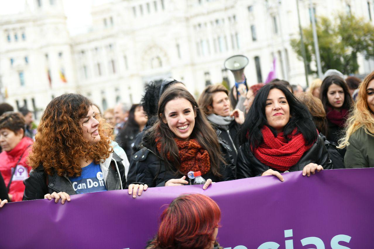 La portavoz de Podemos, Irene Montero, en la manifestación del Día contra la Violencia de Género.