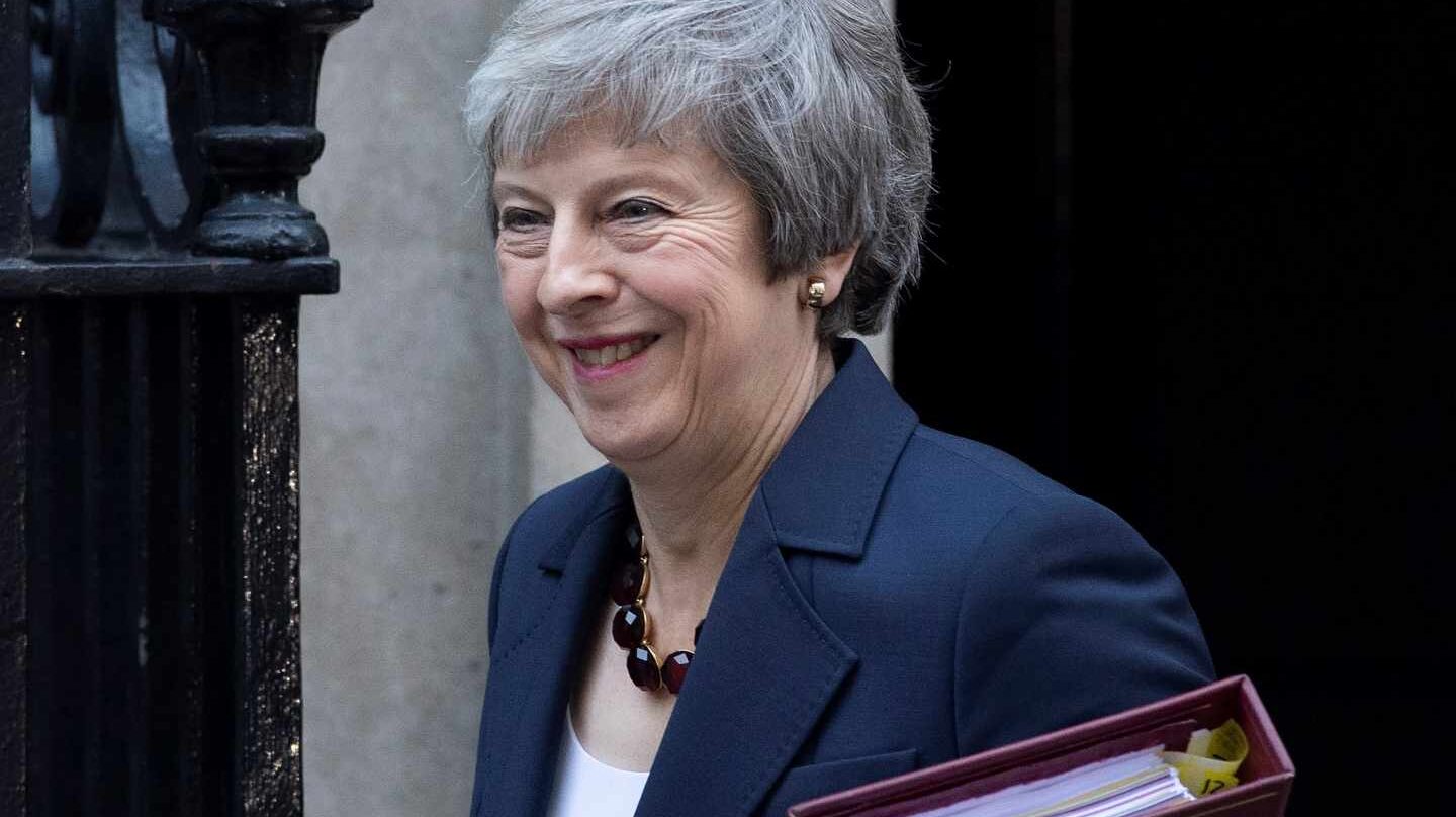 La primera ministra británica, Theresa May, poco antes de la crucial reunión de su gabinete