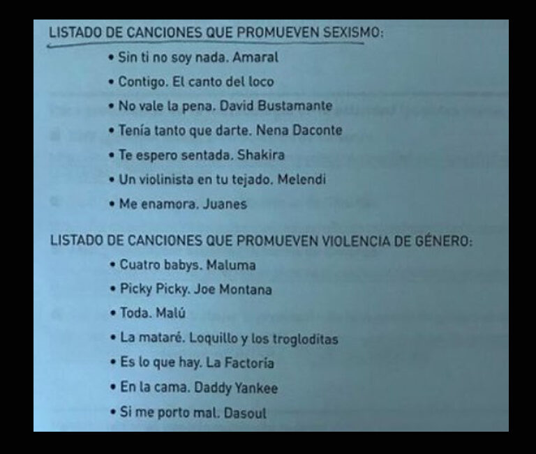 Canciones que según el gobierno de Navarra promueven 'sexismo y violencia de género'