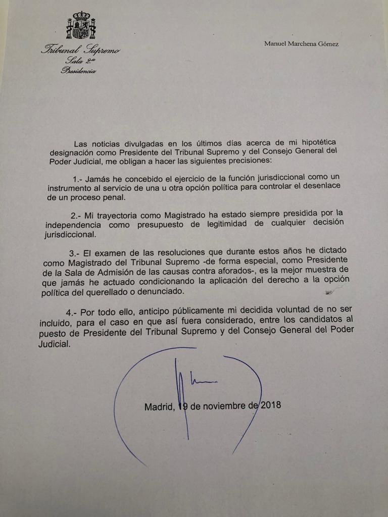 Comunicado de Manuel Marchena.