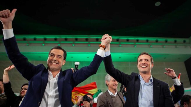 Mitin de cierre de campaña del candidato del PP-A a la Presidencia de la Junta, Juanma Moreno, junto al presidente del PP, Pablo Casado.