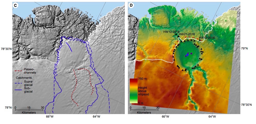 Glaciar Hiawatha, con la depresión propia de un cráter de meteorito