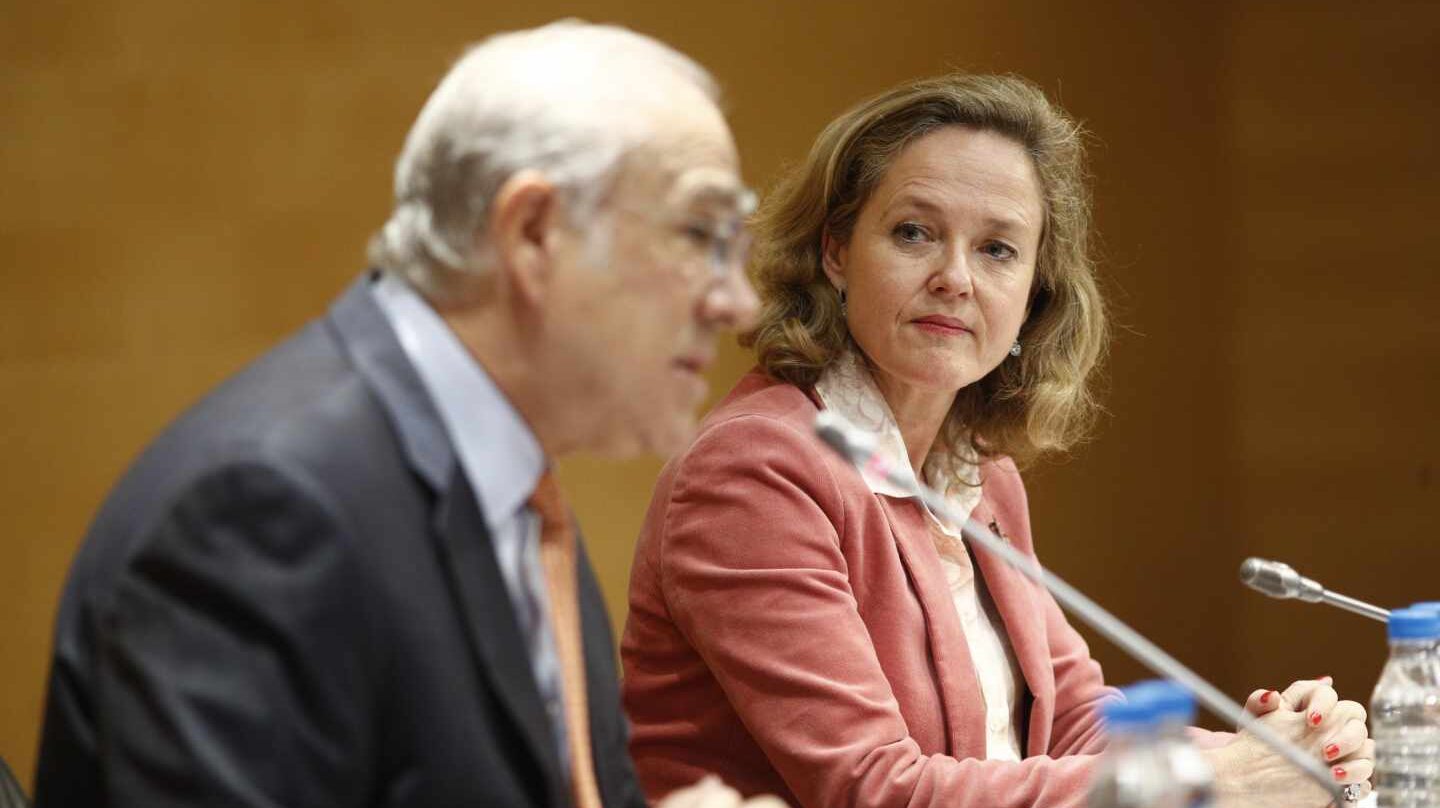 El secretario general de la OCDE, Ángel Gurría, y la ministra de Economía, Nadia Calviño, en la presentación del informe sobre España