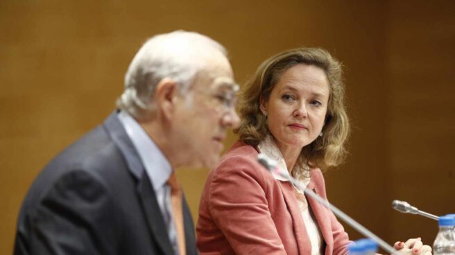 El secretario general de la OCDE, Ángel Gurría, y la ministra de Economía, Nadia Calviño, en la presentación del informe sobre España