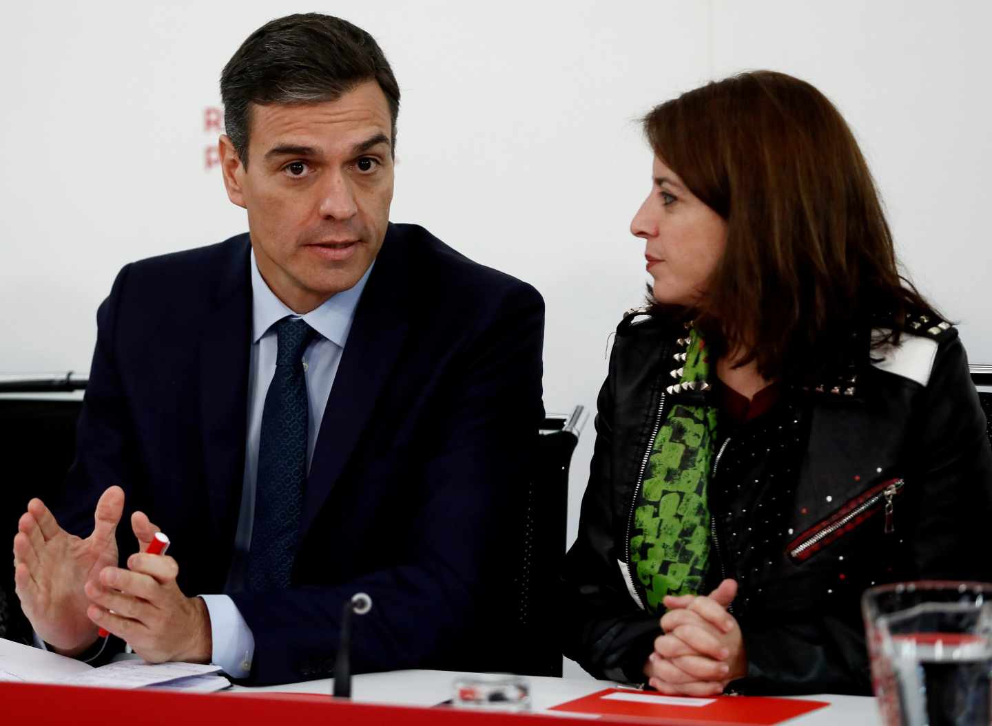 Pedro Sánchez y Adriana Lastra, en Ferraz.