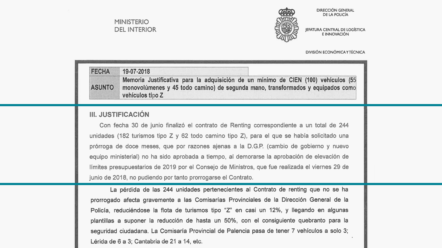 Memoria justificativa de la licitación de 100 vehículos para la Policía Nacional.