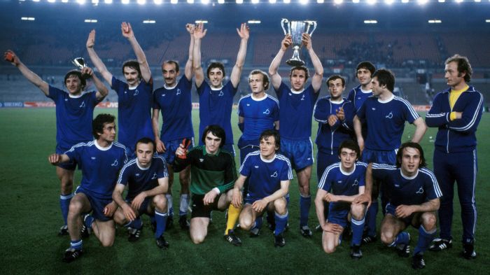 Los jugadores del Dinamo de Tbilisi celebrando su victoria en la Recopa de Europa de 1981.